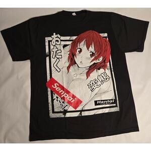 Hentai Senpai Anime Manga Girl Black T-shirt Unisex Size XL, Short Sleeve